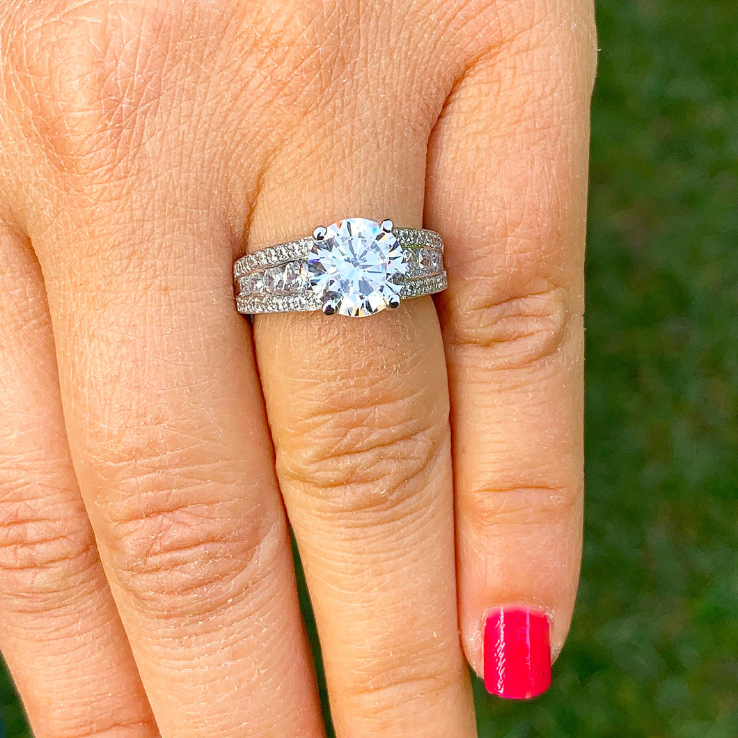 BIG 14k white gold round cut moissanite and diamond engagement ring Wedding, Anniversary Bridal Set, Natural Diamonds 3.50ctw