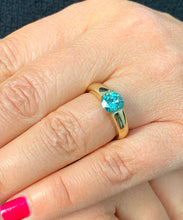 Load image into Gallery viewer, Tension Set Style 14K Solid Yellow Gold Round Cut Natural Blue Topaz Engagement Ring Wedding Anniversary 1.50ctw
