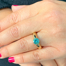 Load image into Gallery viewer, Tension Set Style 14K Solid Yellow Gold Round Cut Natural Blue Topaz Engagement Ring Wedding Anniversary 1.50ctw
