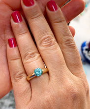 Load image into Gallery viewer, Tension Set Style 14K Solid Yellow Gold Round Cut Natural Blue Topaz Engagement Ring Wedding Anniversary 1.50ctw
