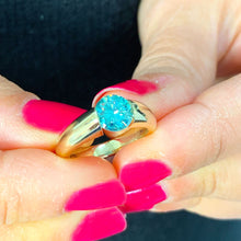 Load image into Gallery viewer, Tension Set Style 14K Solid Yellow Gold Round Cut Natural Blue Topaz Engagement Ring Wedding Anniversary 1.50ctw

