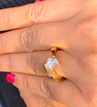 Load image into Gallery viewer, GIA/IGI Certified 14k yellow gold Princess Cut Diamond Engagement Ring Tension Set Wedding, Anniversary, Bridal 1.00ctw F-VS2
