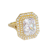 Load image into Gallery viewer, Beautiful 14k solid yellow gold radiant cut moissanite and round natural diamond engagement ring double halo split shank 3.50ctw
