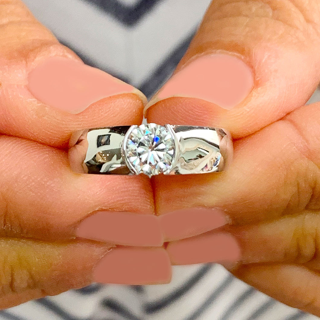 GIA/IGI Certified 14k Solid Heavy White Gold Round Cut Diamond Semi Bezel Engagement Ring Wedding 0.75ct F-VS2