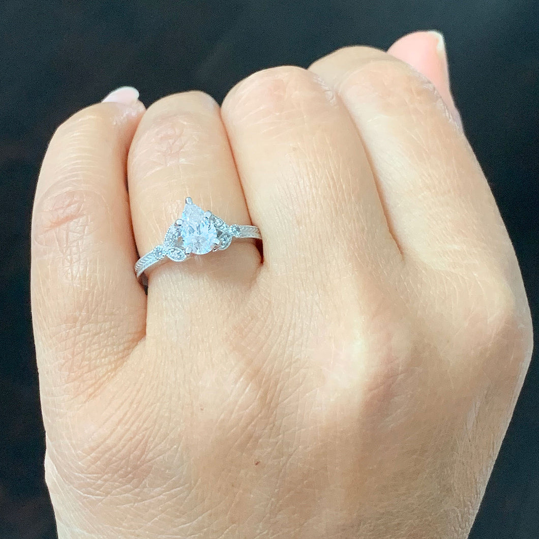 GIA/IGI Certified 14k White Gold Pear Shape Natural Diamonds Engagement Ring Deco Bridal Wedding Antique Style 1.20ctw F-VS2
