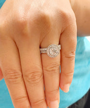 Load image into Gallery viewer, GIA/IGI Certified 14k Solid White Gold Round Cut Diamond Engagement Ring And Band Bezel Set Antique Filigree Style 1.70ctw F-VS2
