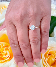 Load image into Gallery viewer, 1.20 Carat set in 14k solid rose gold round cut forever one moissanite engagement ring solitaire, bridal set, wedding, anniversary
