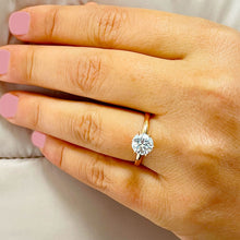 Load image into Gallery viewer, 1.20 Carat set in 14k solid rose gold round cut forever one moissanite engagement ring solitaire, bridal set, wedding, anniversary
