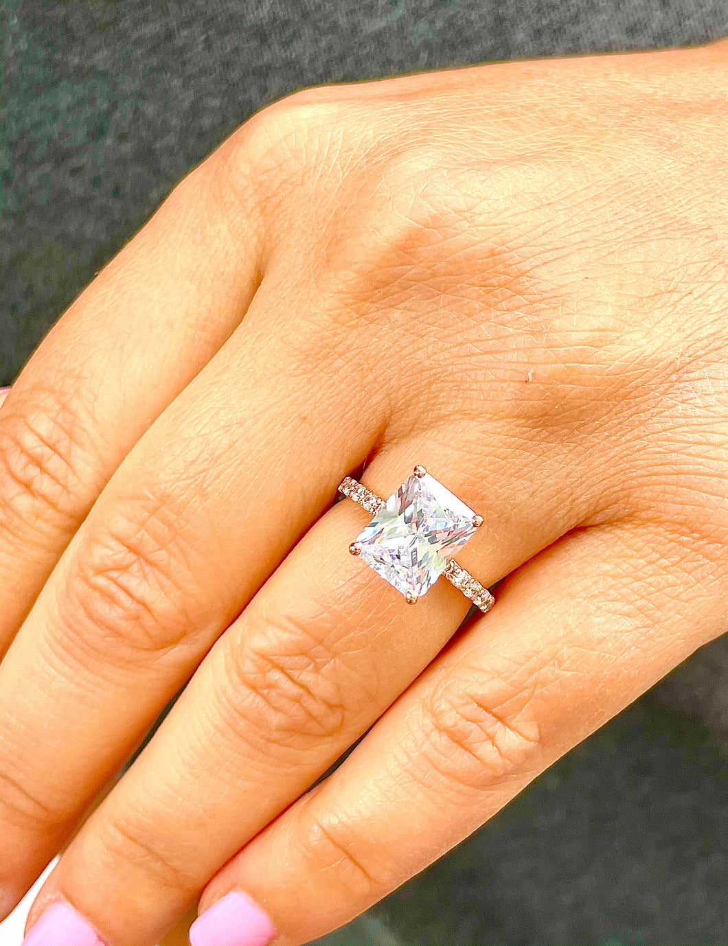 Stunning 3.80ct set in 14k solid rose gold radiant cut moissanite engagement ring solitaire, bridal set, wedding, anniversary