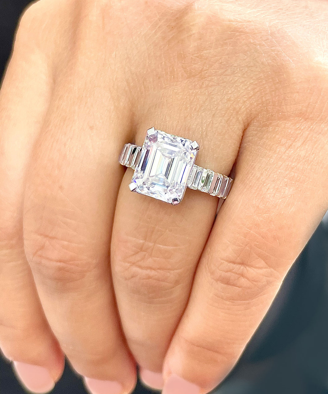 HUGE and heavy 14k solid white gold emerald cut moissanite engagement ring Bridal Wedding Propose 6.00ct Stunning!!