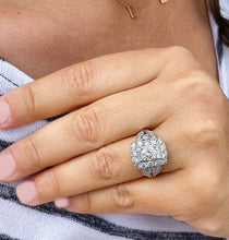 Load image into Gallery viewer, 14K Solid And Heavy White Gold Round Cut And Baguettes Cut Natural Diamond Engagement Ring Antique Style 2.50ctw
