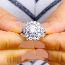 Load image into Gallery viewer, 14K Solid And Heavy White Gold Round Cut And Baguettes Cut Natural Diamond Engagement Ring Antique Style 2.50ctw
