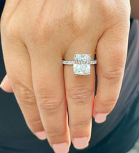 Load image into Gallery viewer, Stunning 3.80ct set in 14k solid white gold radiant cut moissanite engagement ring solitaire, bridal set, wedding, anniversary
