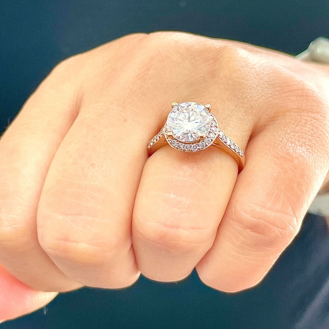 GIA/IGI Certified 14K Rose Gold Round Cut Diamond Engagement Ring Halo Prong Bridal Wedding Halo 2.40ctw F-VS2
