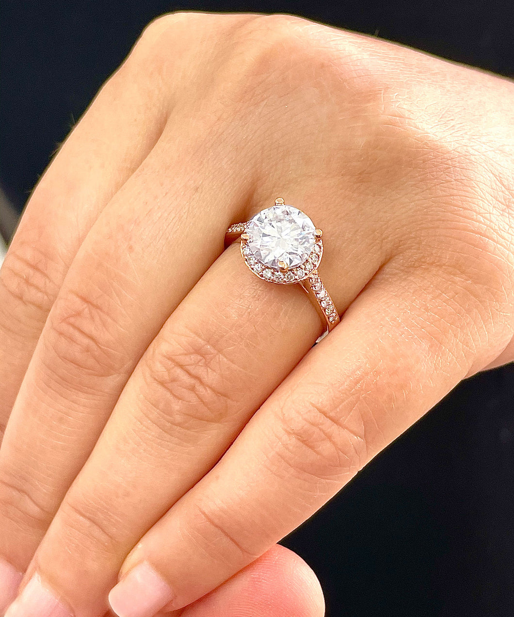 14K Rose Gold Round Cut Moissanite Diamond Engagement Ring Halo Prong Bridal Wedding Halo Natural Diamonds 3.50ctw