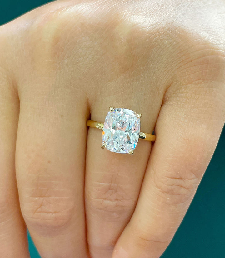 Cushion Cut Moissanite Solitaire Engagement Ring 14K Yellow Gold 4.00 CT