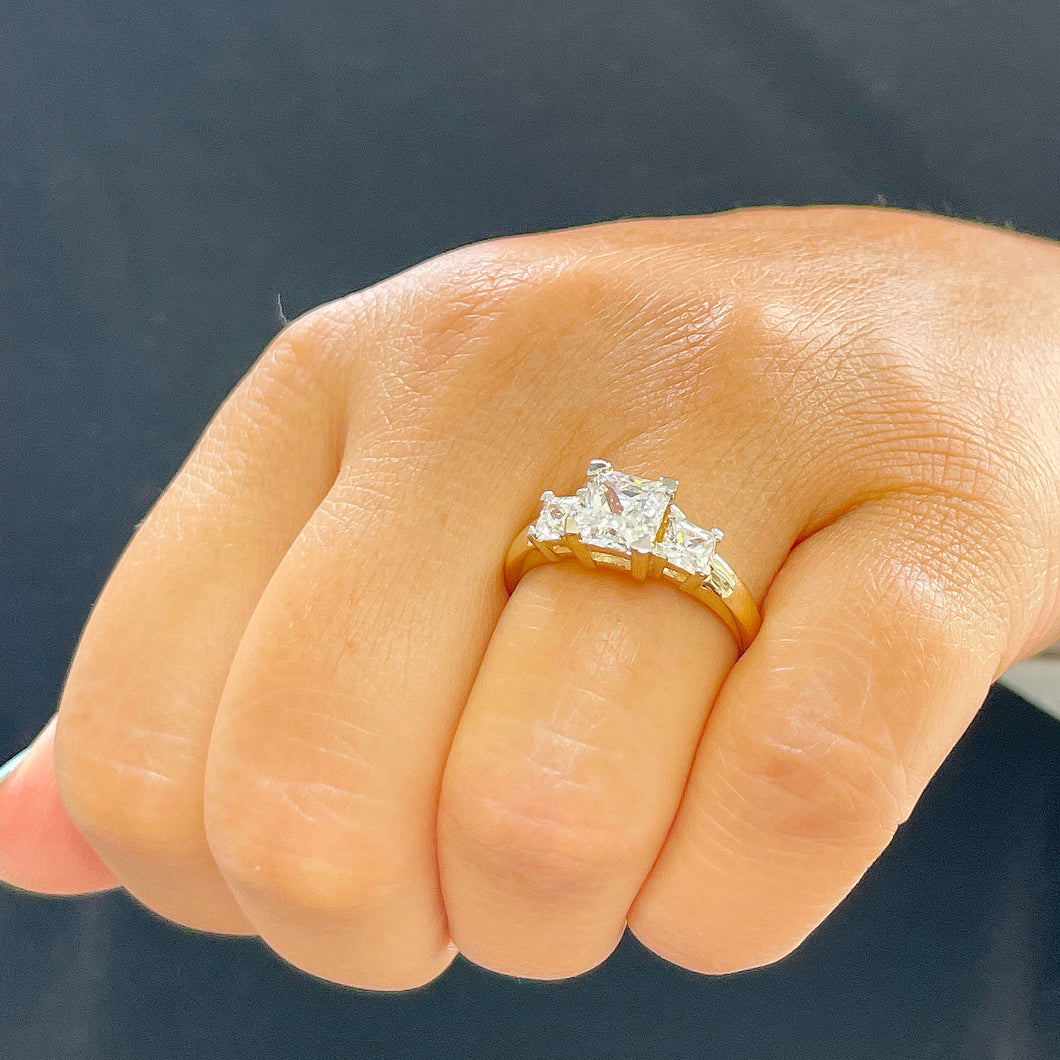 GIA/IGI 14k Solid Yellow Gold Princess Cut Natural Engagement Ring Wedding Bridal Anniversary 2.20ct F-VS2