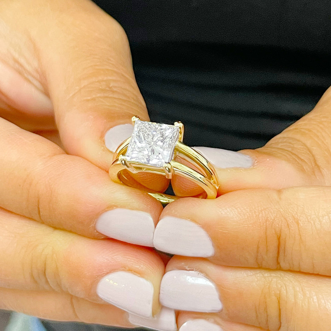 14K Solid Yellow Gold Princess Cut Natural Diamond Engagement Ring Deco Bridal Wedding Anniversary Solitaire Prong Setting 2.00ct