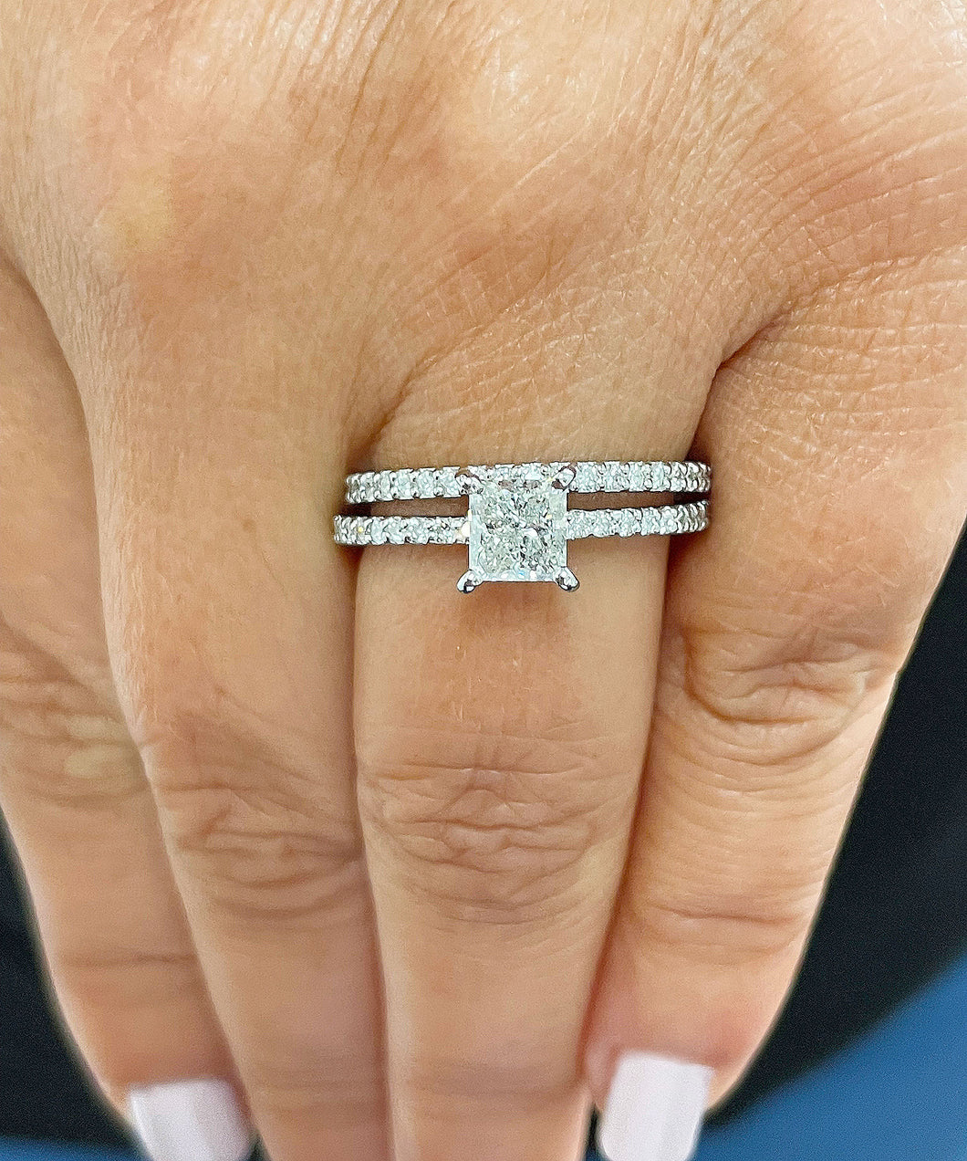 14k solid white gold princess cut forever one moissanite and natural diamond engagement ring and band, wedding, anniversary 2.50ct