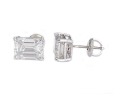 Load image into Gallery viewer, Large 14K Solid White Gold Emerald Cut Moissanite Stud Earrings Screw back style Prong Set 4.00ctw
