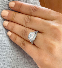 Load image into Gallery viewer, 14k Solid Heavy White Gold Round Cut Moissanite And Natural Round And Baguettes Diamonds Engagement Ring Bridal Halo 2.70ctw
