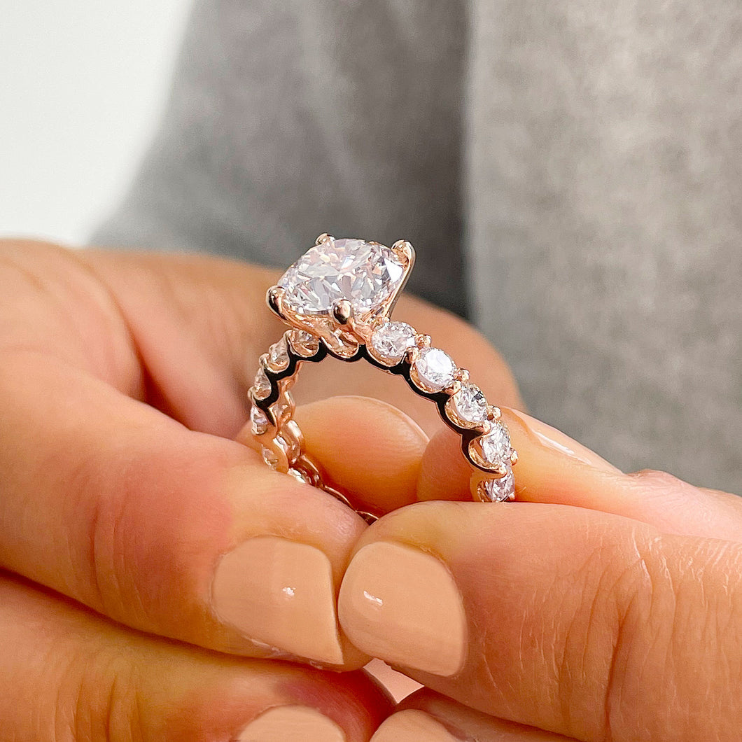 GIA/IGI Certified 14k Solid Rose Gold Round Cut Diamonds Engagement Ring Bridal Eternity Prong Set 4.00ctw F-VS2