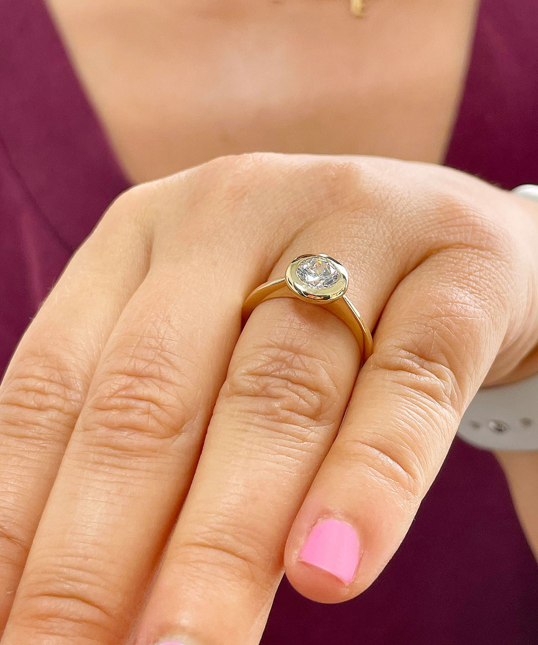 Minimalist Design 14k Solid Yellow Gold Round Cut Natural Diamond Engagement Ring Bezel Set 0.70ctw