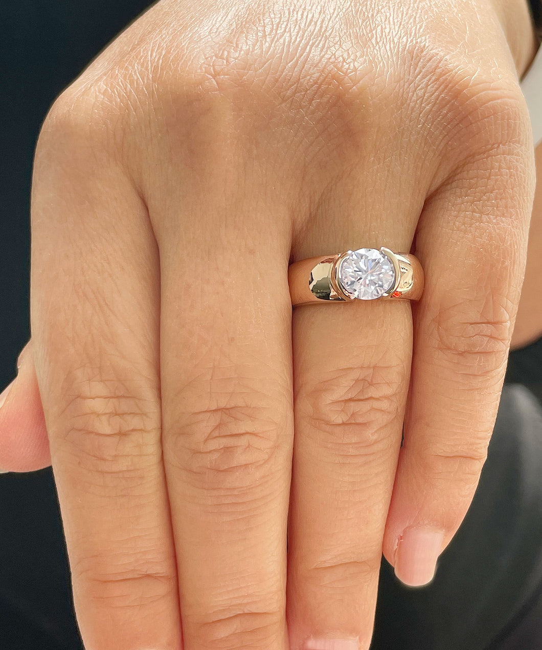 14k Solid Rose Gold Round Cut Natural Diamond Engagement Ring Semi Bezel Set, Bridal, Wedding 1.20ct