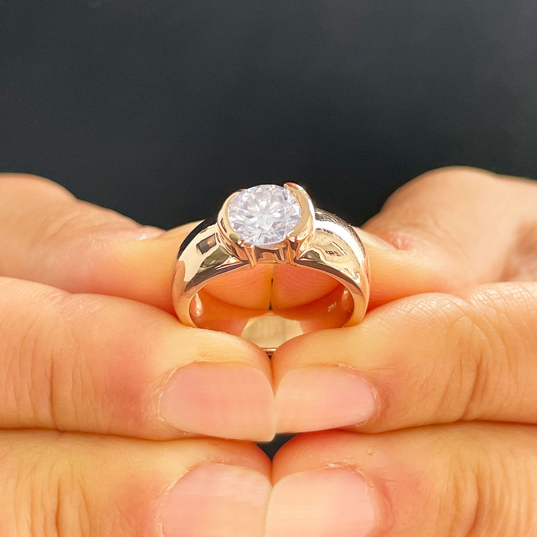 GIA/IGI Certified 14k Solid Rose Gold Round Cut Diamond Engagement Ring Semi Bezel Set, Bridal, Wedding 1.20ct F-VS2