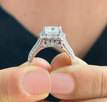 Load image into Gallery viewer, 14k Solid And Heavy White Gold Princess Cut Forever One Moissanite And Round And Princess Cut Natural Diamond Engagement Ring Halo 3.20ct
