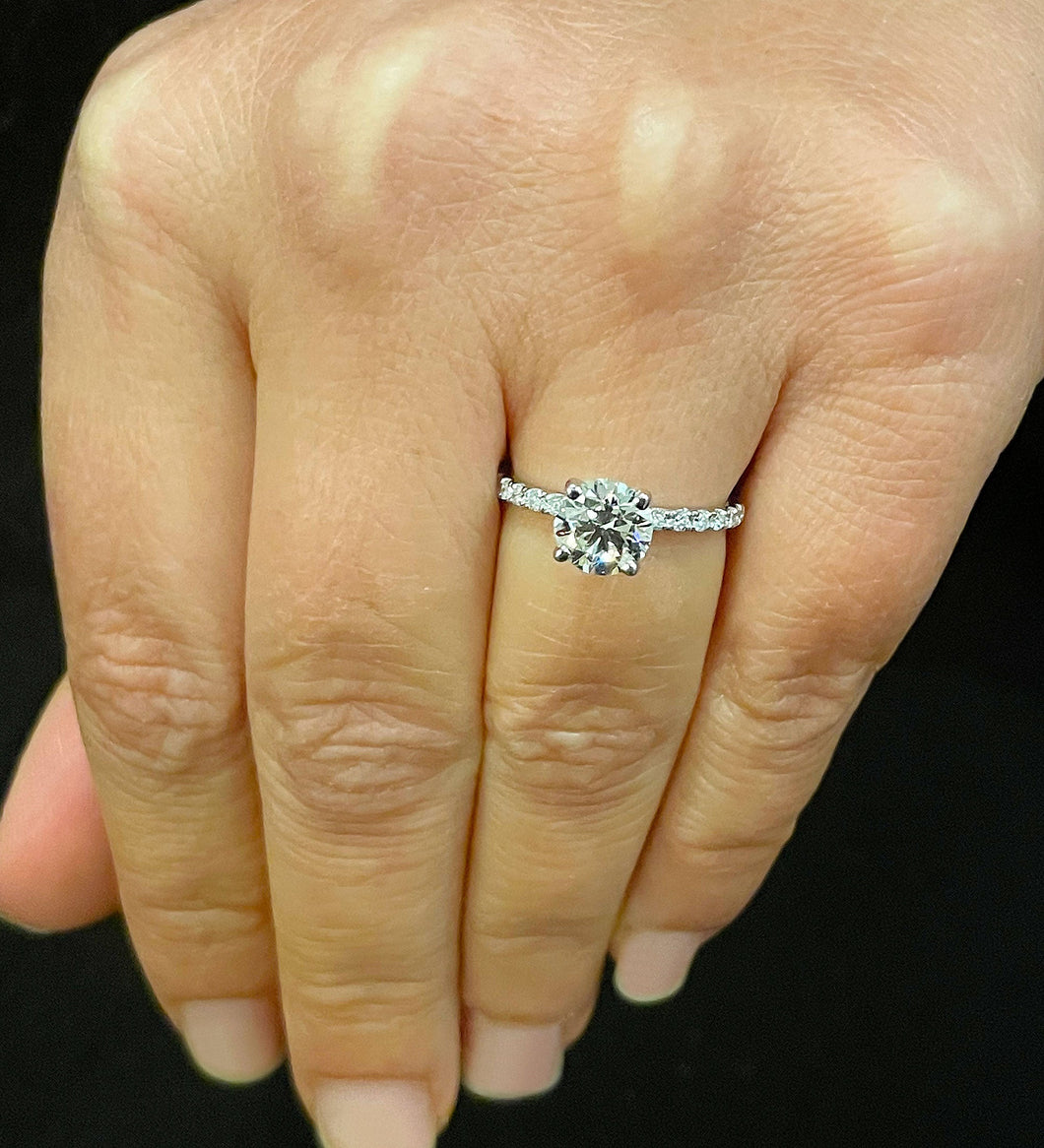 Minimalist 14K Solid White Gold Round Cut Natural Diamond Engagement Ring Bridal, Wedding 1.45ctw