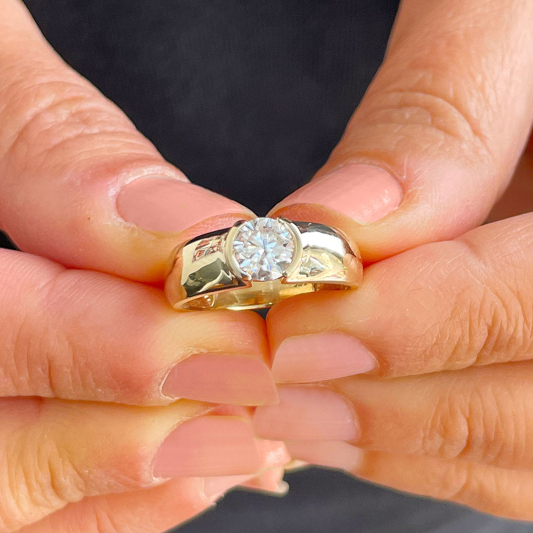 GIA/IGI Certified 14k Solid Yellow Gold Round Cut Natural Diamond Engagement Ring Semi Bezel Set, Bridal, Wedding 1.00ct F-VS2