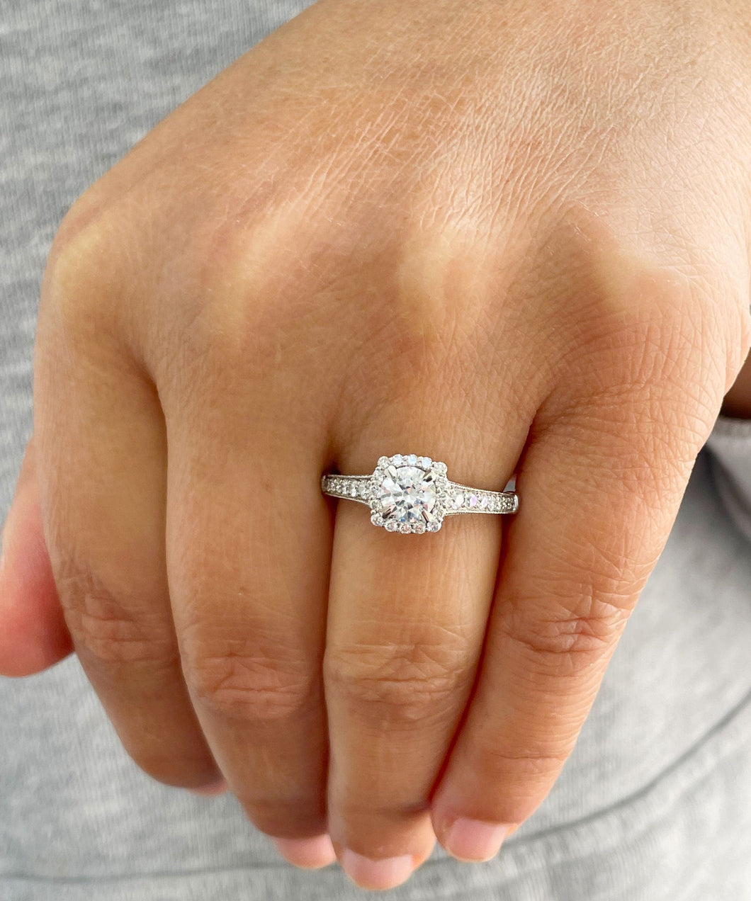 14k Solid White Gold Round Cut Natural Diamond Engagement Ring Halo Bridal Wedding Prong Set 1.20ctw