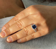 Load image into Gallery viewer, 14k Solid White Gold Natural Cushion Cut sapphire and Round Cut Natural Diamonds Engagement Ring Prong Set Halo 2.50ctw
