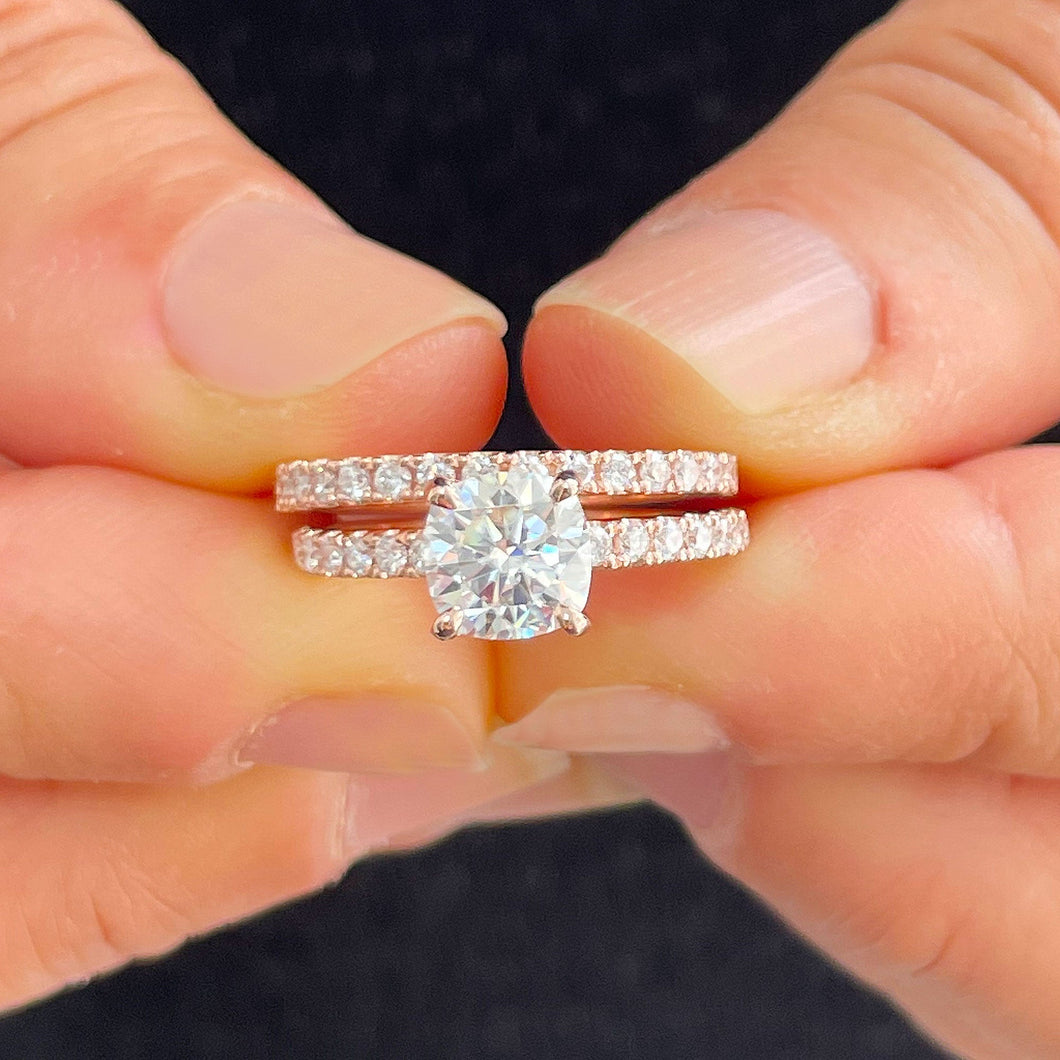 14k Solid Rose Gold Cushion Cut Moissanite and Natural Diamond Engagement Ring And Band Bridal Wedding 2.20ct