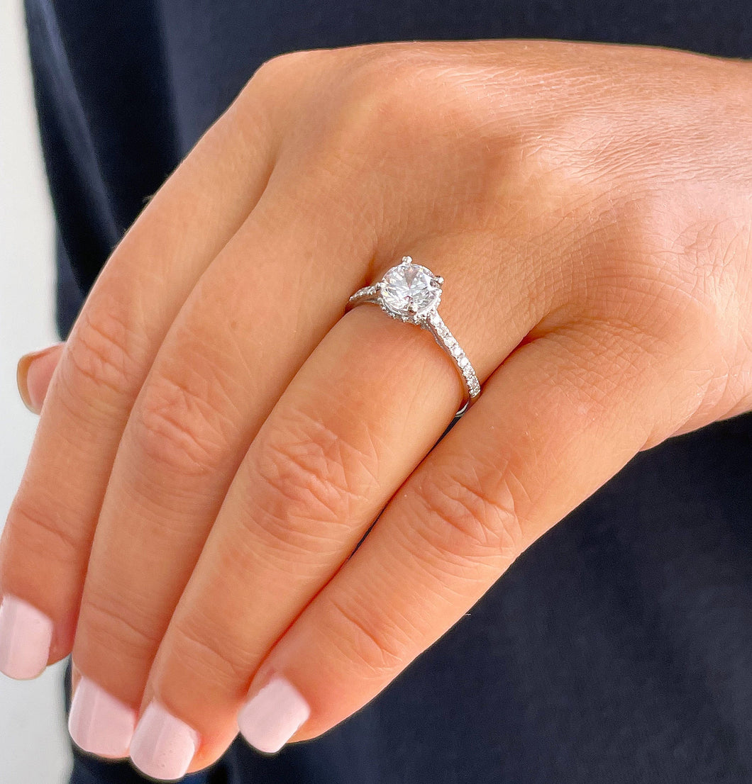 GIA/IGI Certified 14k Solid White Gold Round Cut Diamond Engagement Ring 1.35ctw