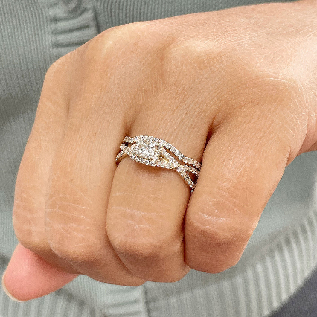 1.25 Carat princess cut diamond engagement ring and band natural diamonds bridal wedding set halo 14k solid yellow gold