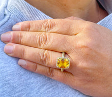 Load image into Gallery viewer, 14K Solid Yellow Gold Natural Cushion Cut Yellow Citrine And Natural Yellow Sapphire Sides Engagement Ring Prong Set Halo 4.75ctw
