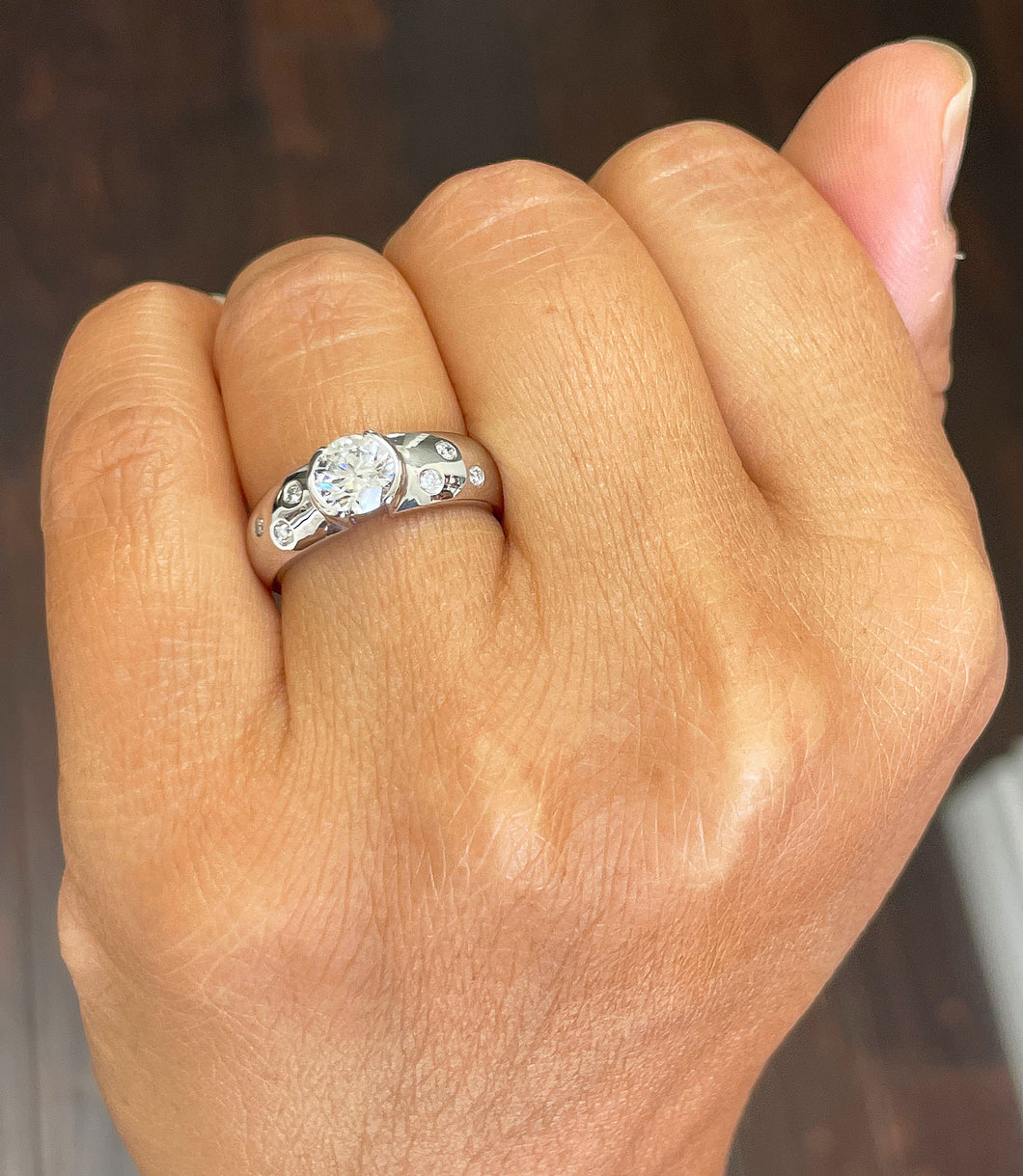 GIA/IGI Certified 14k Solid Heavy White Gold Round Cut Diamonds Semi Bezel Engagement Ring Wedding 1.06ct F-VS2