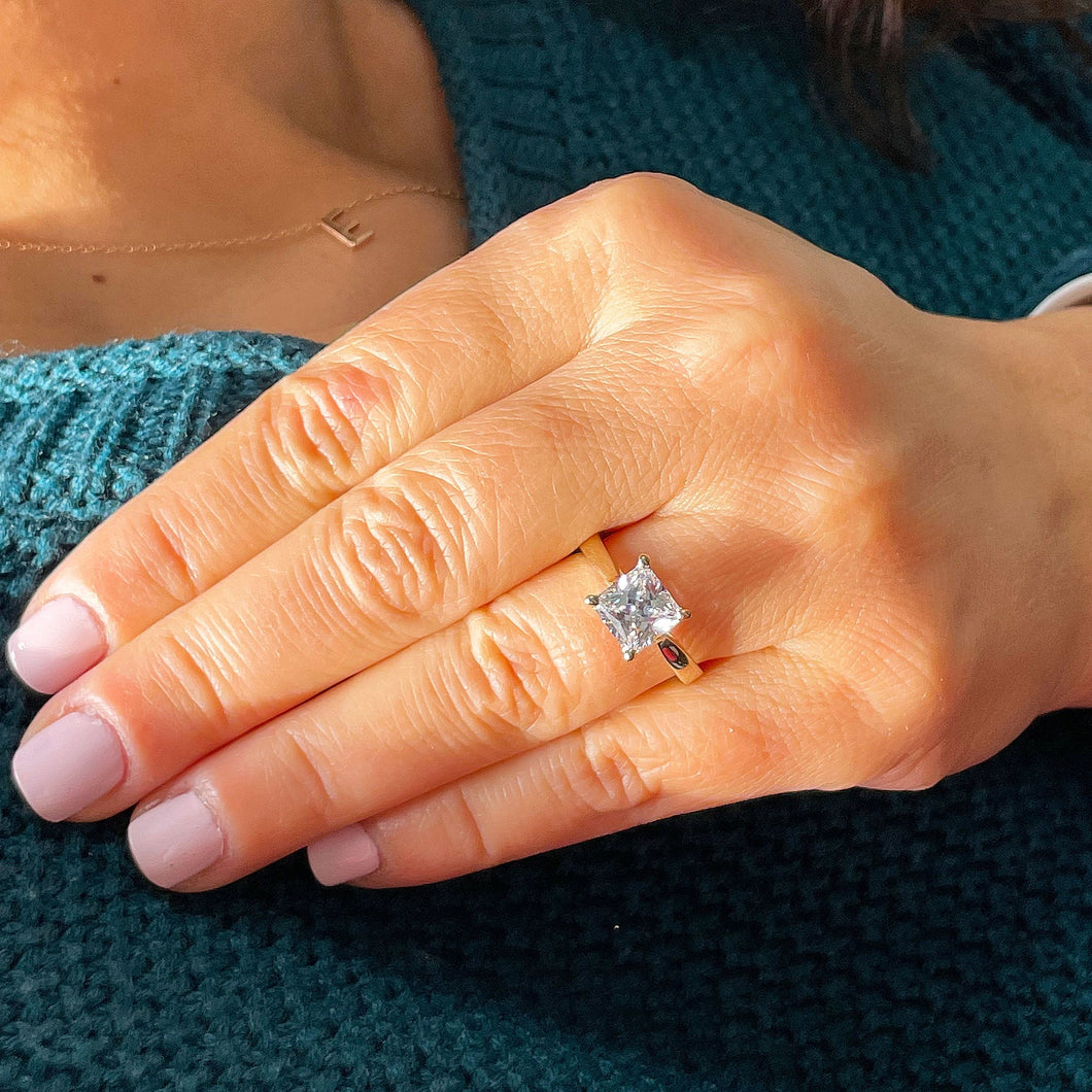 14k solid yellow gold princess cut Natural diamond engagement ring deco Bridal Wedding Anniversary Solitaire Prong Setting 1.50ct