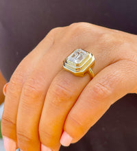 Load image into Gallery viewer, 14K Solid And Heavy Yellow Gold Emerald Cut Moissanite Ring Solitaire Bezel Set 3.50ct
