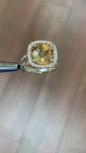 Load and play video in Gallery viewer, 14K Yellow Gold Cushion Yellow Citrine and Round Cut Diamond Ring Split Band, art deco, halo, promise, propose, anniversary, wedding  4.80ct
