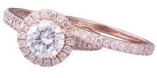 Load image into Gallery viewer, 14k Rose Gold Round Cut Diamond Engagement Ring And Band Deco Halo 1.65ctw
