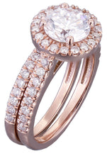 Load image into Gallery viewer, 14k Rose Gold Round Cut Diamond Engagement Ring And Band Deco Halo 1.65ctw
