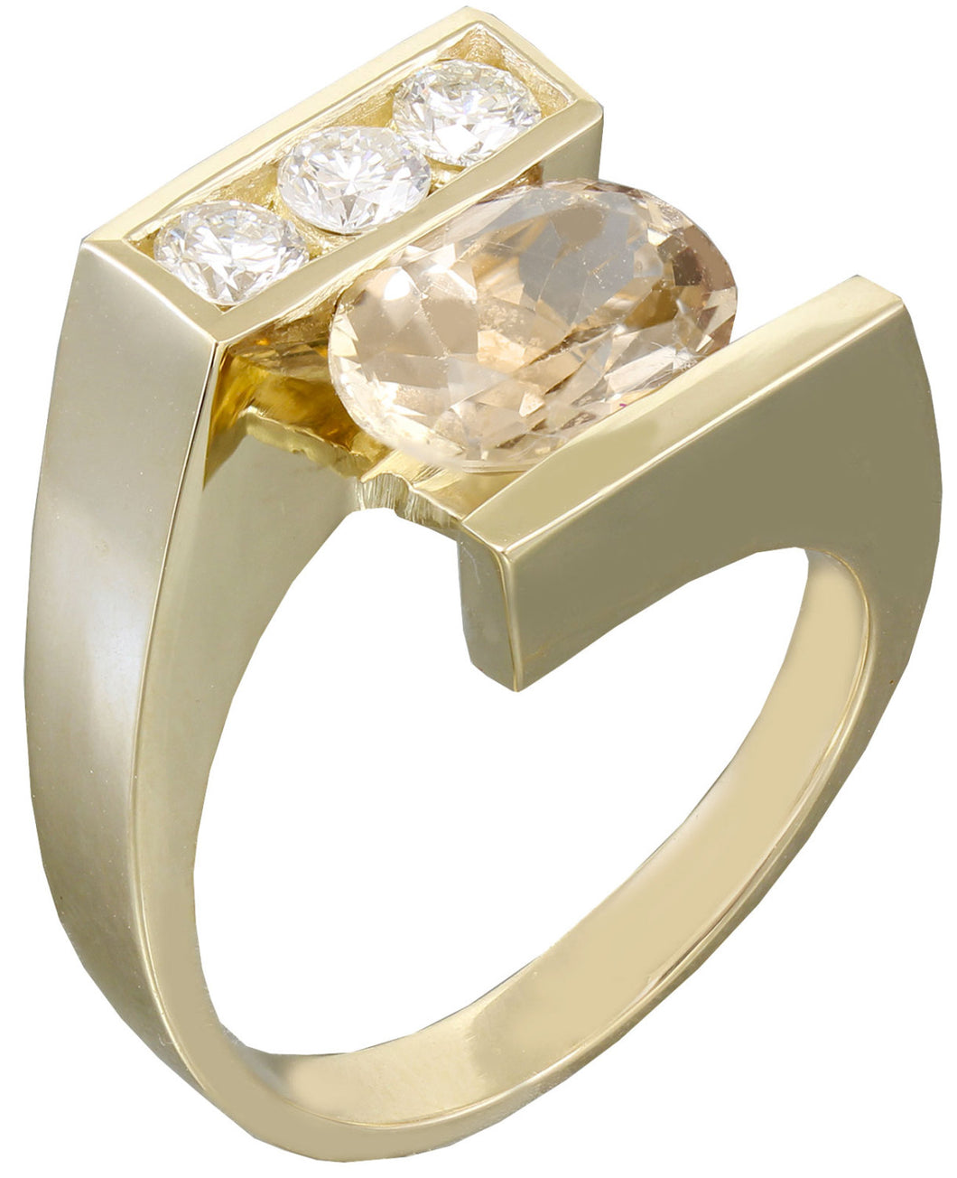 14k yellow gold oval morganite and round cut diamond ring semi tension Wedding, Bridal, Anniversary, Prong, Natural Diamonds  2.00ctw