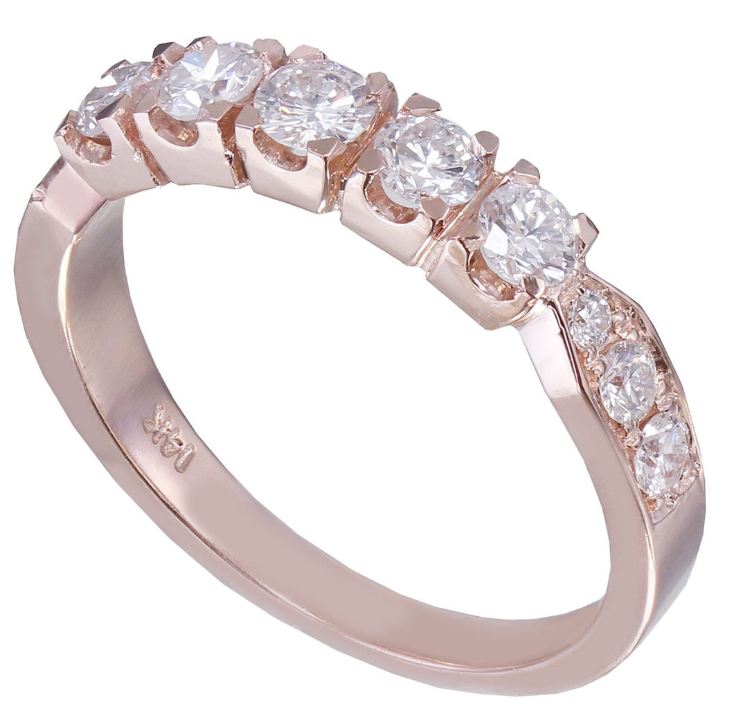 14k rose gold round cut diamonds band Wedding, Bridal, Anniversary, Prong, Natural Diamonds  art deco modern style 0.80ctw