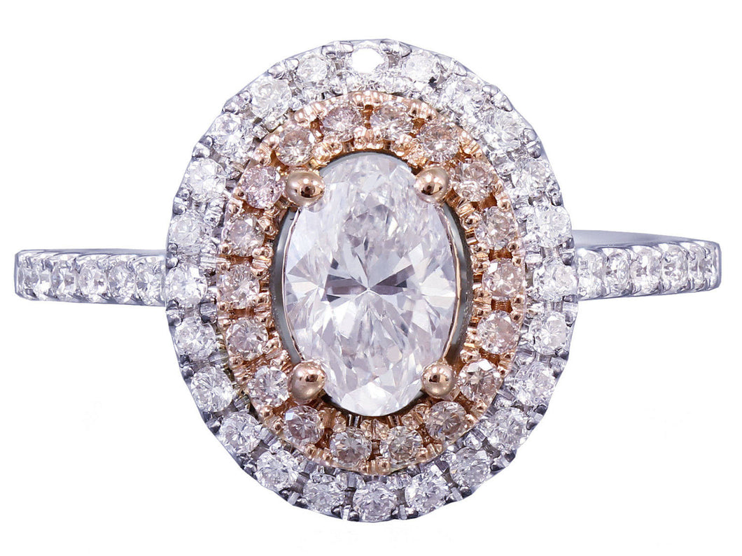 14k White Rose Gold Oval Cut Diamond Engagement Ring Double Halo Bridal Wedding Anniversary Halo Natural Diamonds 1.20ct