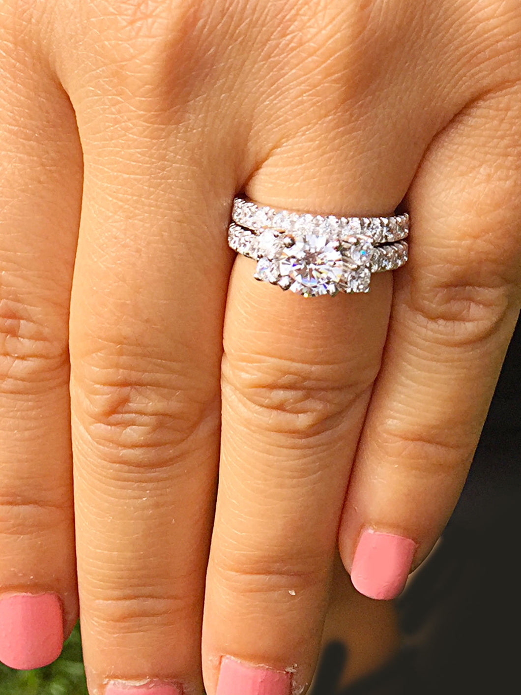 14k solid white gold round cut moissanite and diamond engagement ring semi bezel Wedding, Natural Diamonds, Bridal 2.00ct
