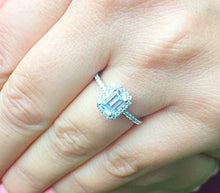 Load image into Gallery viewer, 14k white gold emerald cut forever one moissanite and diamond engagement ring halo split shank Bridal Wedding  Natural Diamonds 2.00ct
