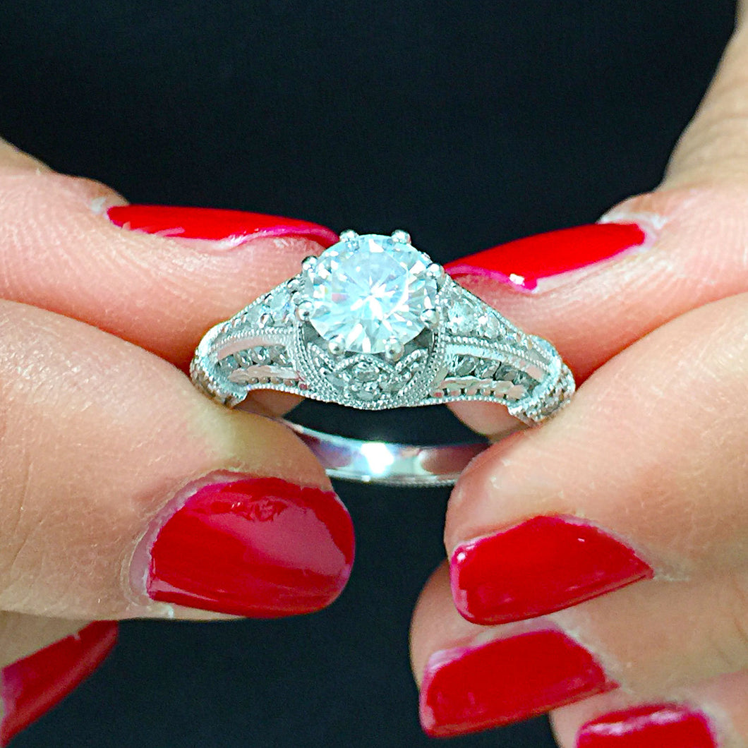 1.35 Carat round cut diamond engagement ring diamonds bridal wedding set halo antique style 14k solid white gold